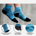 Chaussettes Foulée Sport Coolmax blanches, chaussettes de sport à 5 orteils