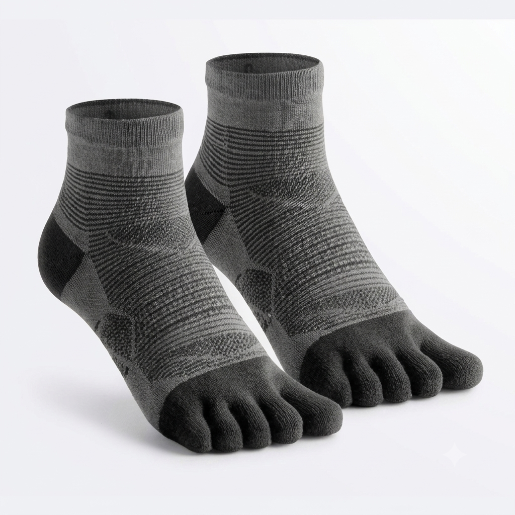 Chaussettes Foulée Sport Coolmax noires, chaussettes de sport à 5 orteils