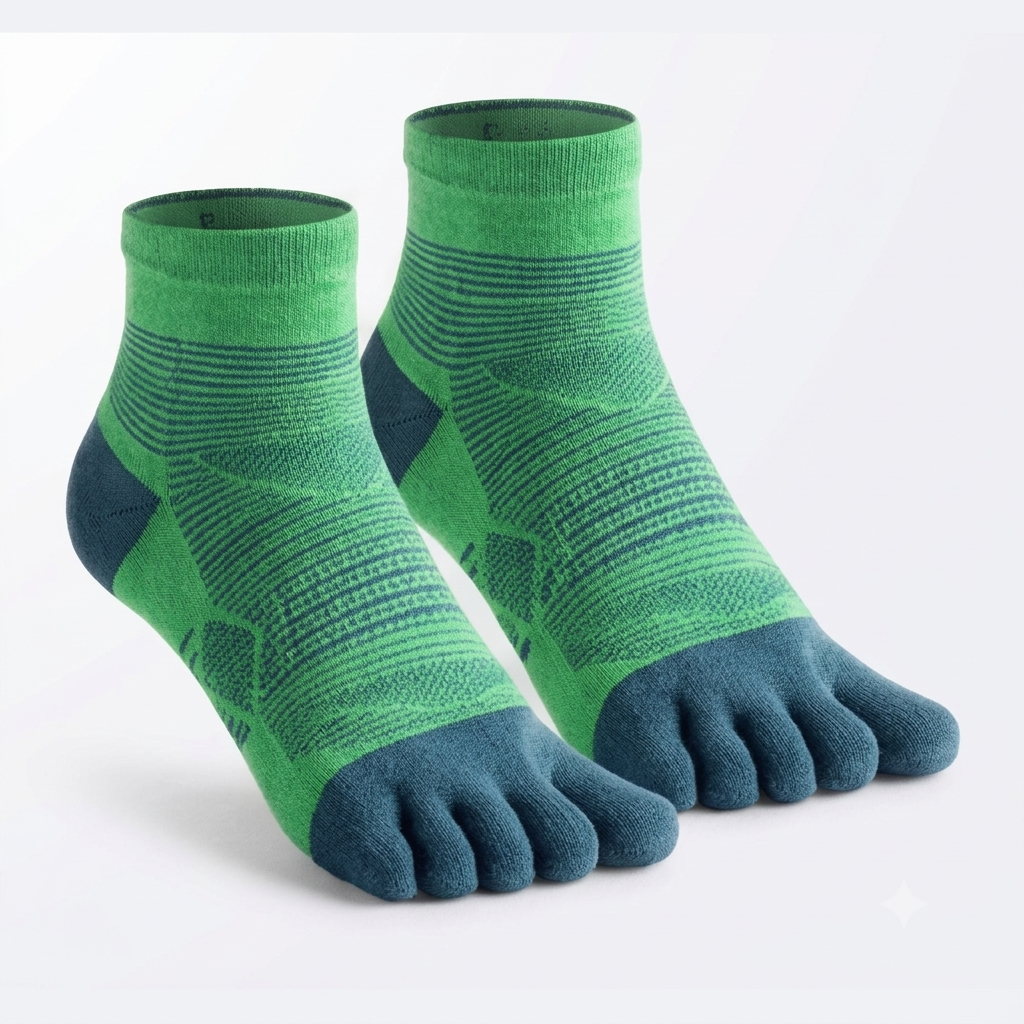 Chaussettes Foulée Sport Coolmax vertes, chaussettes de sport à 5 orteils