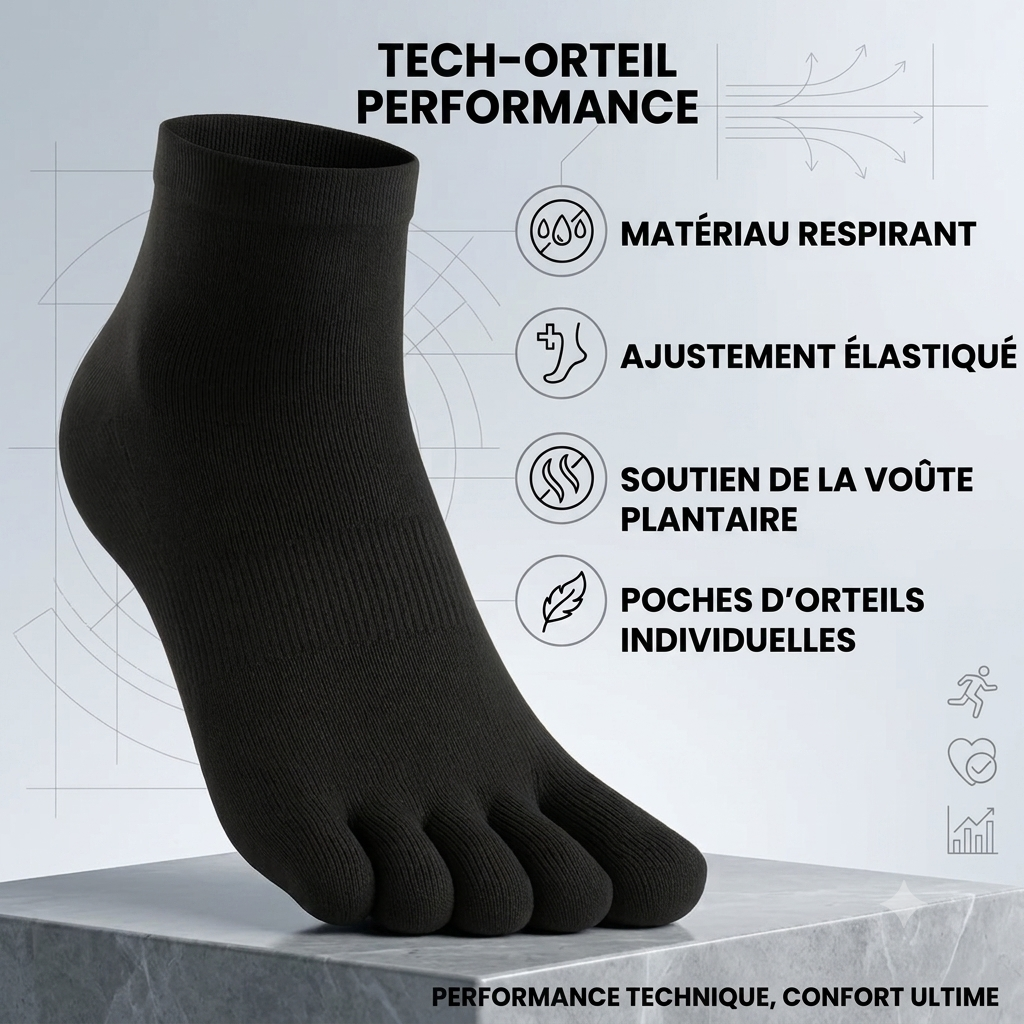 Chaussettes Foulée Running Coolmax portées en course à pied, chaussettes 5 orteils