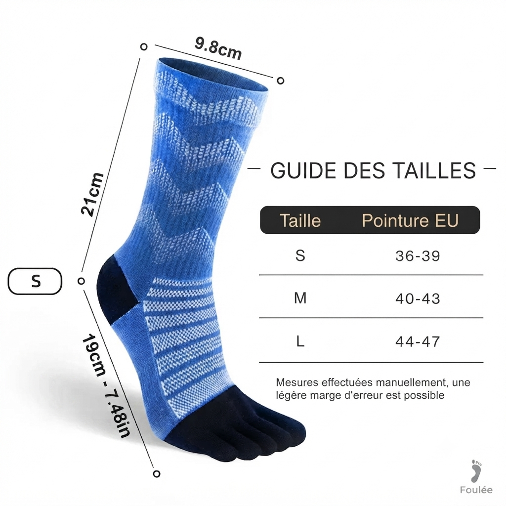 Chaussettes Foulée Mérinos Longues bleues, tige longue pour sentiers techniques