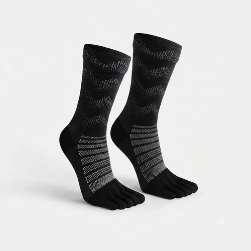Chaussettes Foulée Mérinos Longues noires à 5 orteils, chaussettes trail en laine mérinos